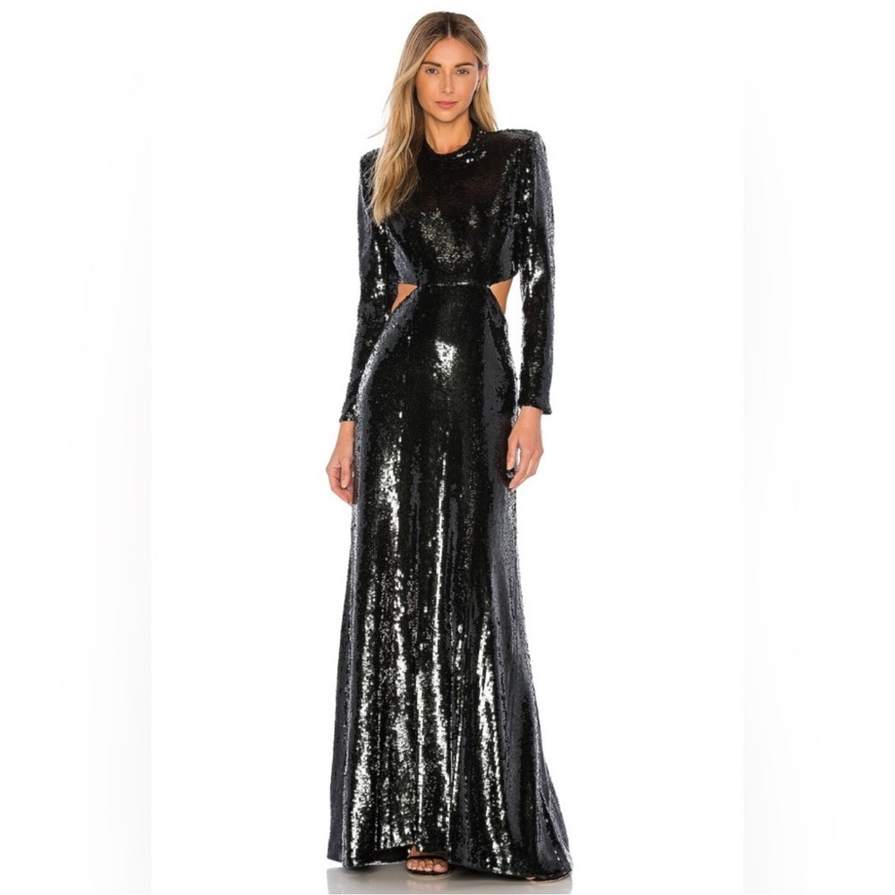 A.L.C. Gabriela Cutout Sequin Long Sleeve Maxi Dress Gown Deep Green siz…